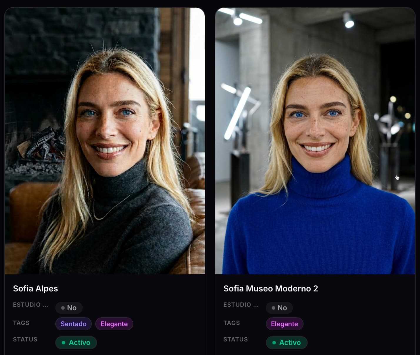 Sofia — Avatares IA en diferentes escenarios y estilos