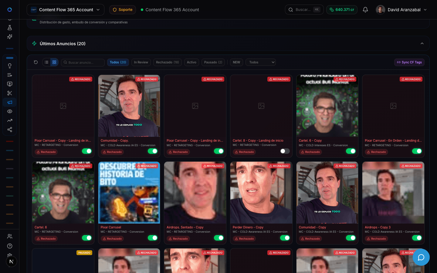 Meta Ads - Galeria de anuncios con filtros