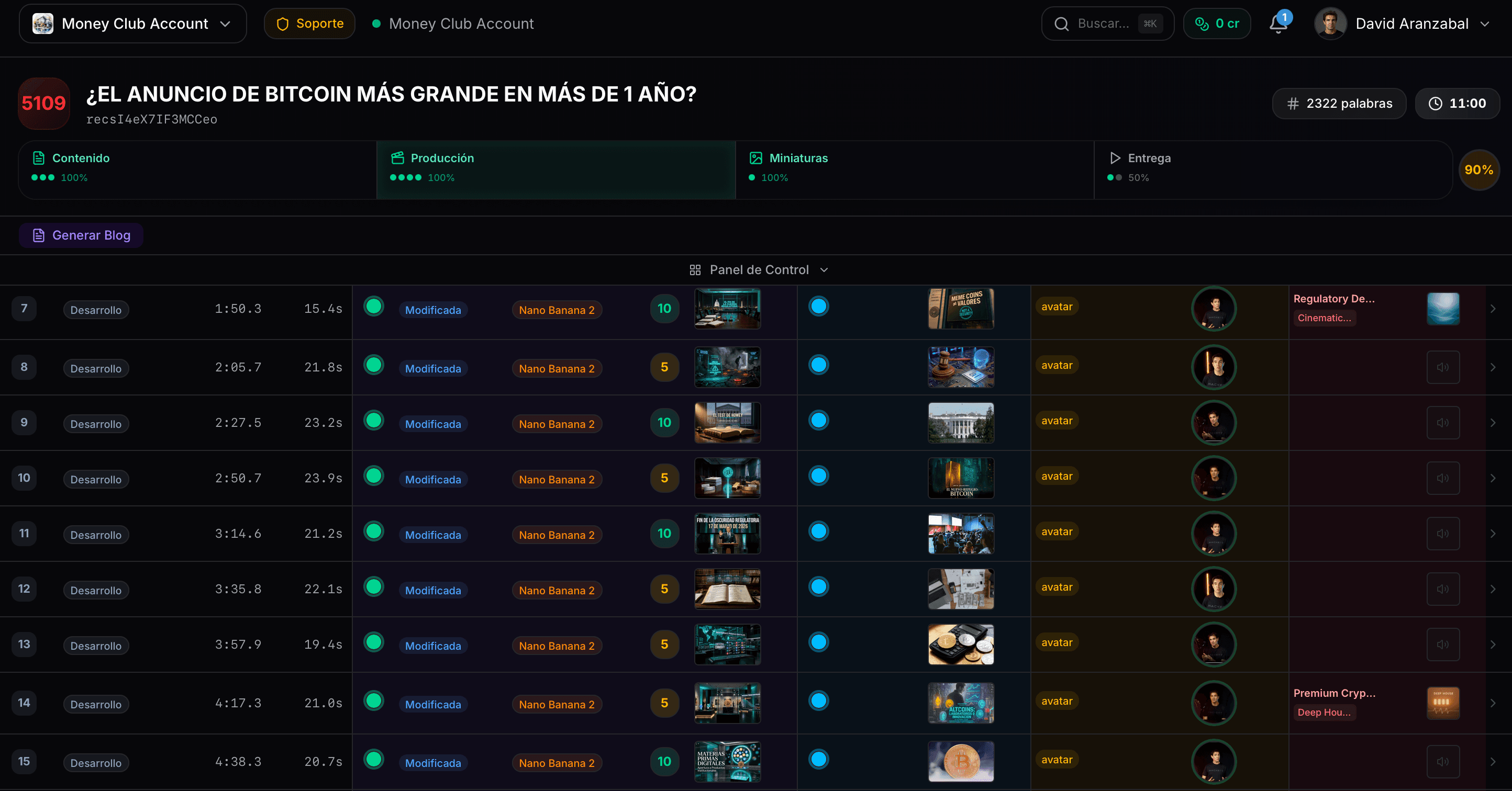 Editor de escenas — configura slides, B-Roll, avatar, audio y animaciones por escena
